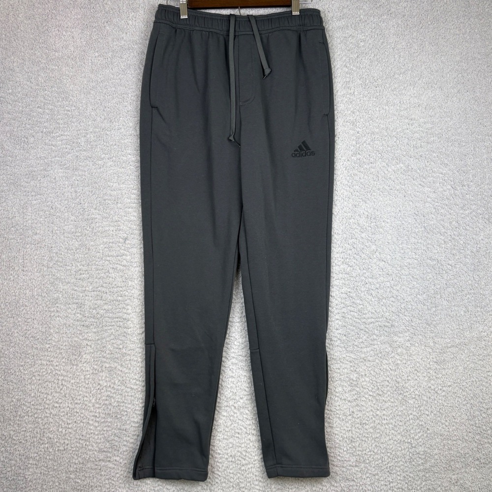Adidas Sweatpants Mens Medium Gray Fleece Lined Ankle Zip Joggers Athletic